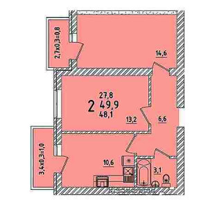 2 комнатная 49.9м²