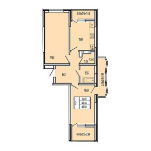 2 комнатная 65.52м²