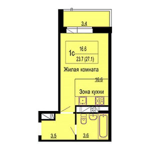 Студия 27.1м²