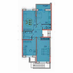 3 комнатная 66.6м²