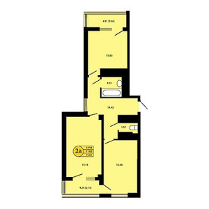 2 комнатная 75.61м²