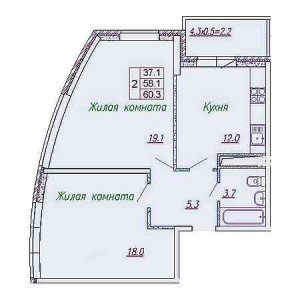 2 комнатная 60.3м²