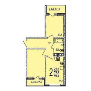 2 комнатная 53.2м²