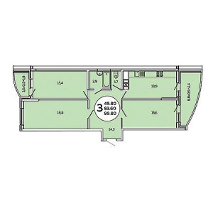 3 комнатная 89.8м²