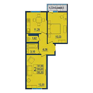 2 комнатная 55.35м²