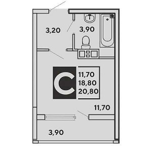 Студия 20.8м²