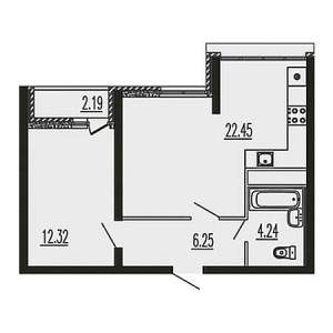 1 комнатная 47.45м²