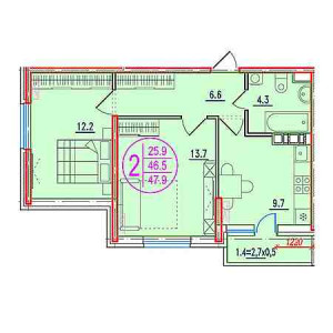 2 комнатная 47.9м²