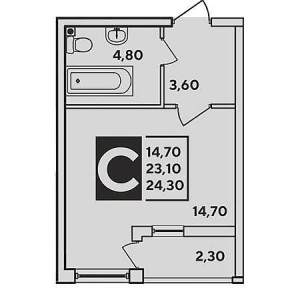 Студия 24.3м²