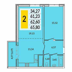 2 комнатная 65.8м²