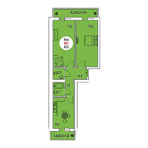 2 комнатная 60.1м²