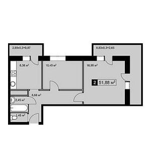 2 комнатная 51.88м²