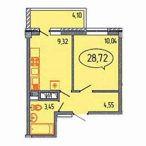 1 комнатная 28.72м²