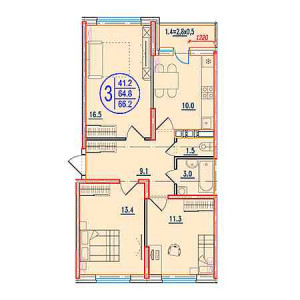 3 комнатная 66.2м²