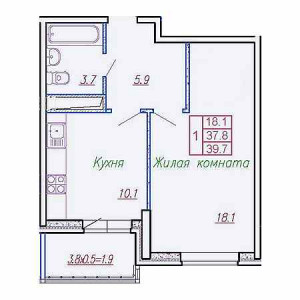 1 комнатная 39.7м²