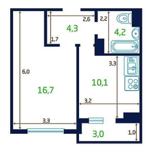 1 комнатная 35.3м²