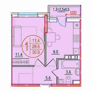 1 комнатная 30.9м²