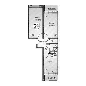 2 комнатная 56.6м²