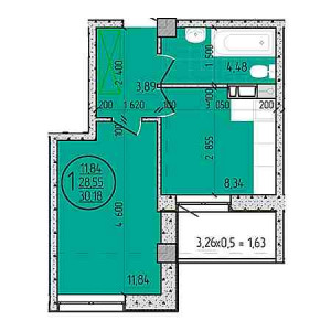 1 комнатная 30.18м²