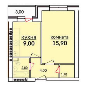 1 комнатная 36.4м²