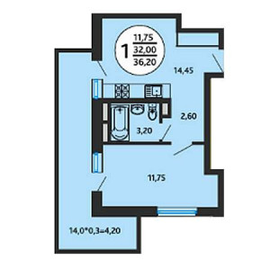 1 комнатная 36.2м²