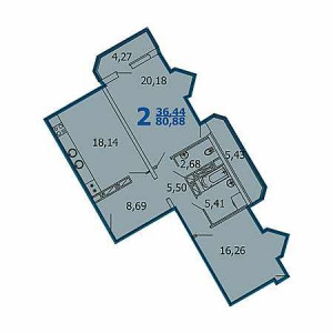 2 комнатная 80.88м²