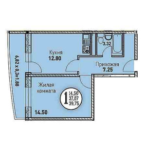 1 комнатная 39.75м²