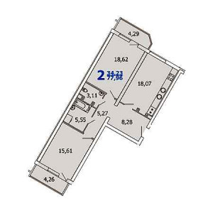 2 комнатная 77.96м²