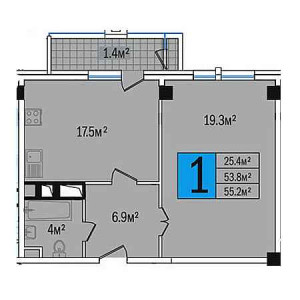 1 комнатная 55.2м²