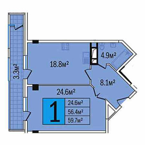 1 комнатная 59.7м²