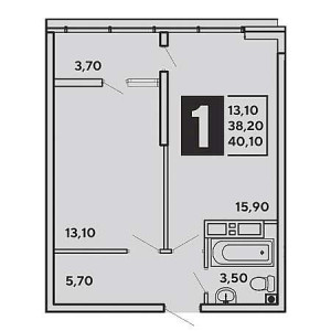 1 комнатная 40.1м²