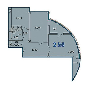 2 комнатная 86.09м²