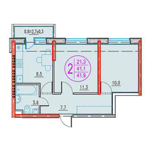 2 комнатная 41.9м²