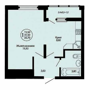 1 комнатная 32.7м²