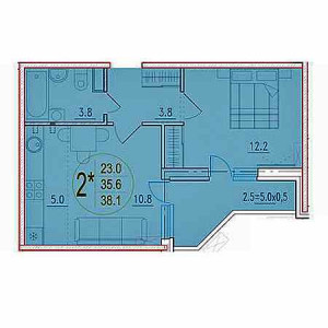 2 комнатная 38.1м²