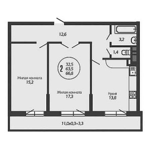 2 комнатная 66.8м²