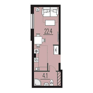 1 комнатная 26.5м²