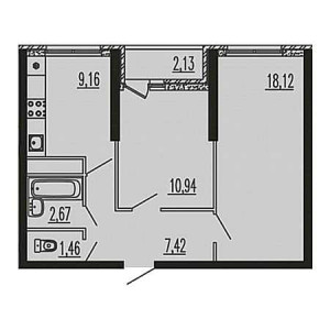 2 комнатная 51.9м²