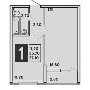 1 комнатная 37.1м²