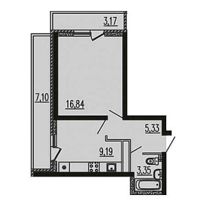 1 комнатная 44.98м²