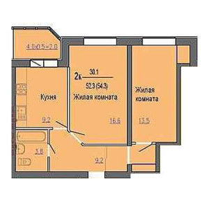 2 комнатная 54.3м²