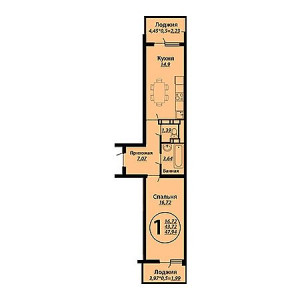 1 комнатная 47.94м²