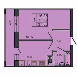 1 комнатная 37м²