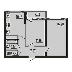 2 комнатная 51.7м²