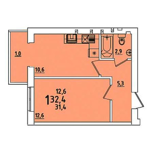 1 комнатная 32.4м²