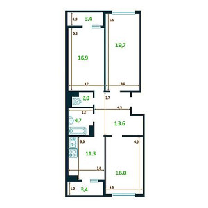 3 комнатная 87.6м²