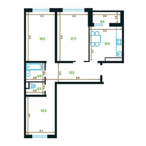 3 комнатная 82.2м²