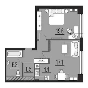 2 комнатная 55.9м²