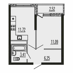 1 комнатная 34.99м²