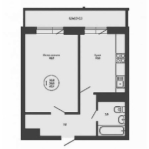 1 комнатная 40.1м²